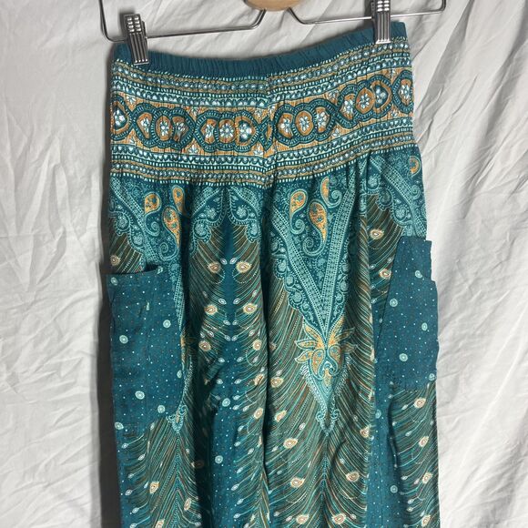 Happy Trunks Green with Paisley Design Genie/ Hippy Pants Size Medium 2 Pockets - Picture 2 of 9